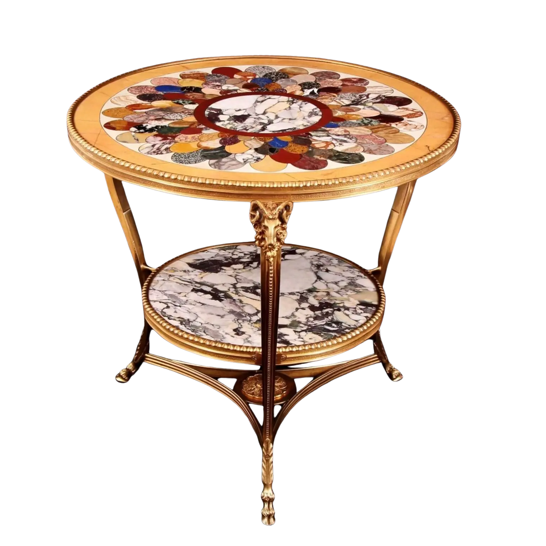 Specimen Marble &amp; Semi Precious Stone Gilt Bronze End Table
