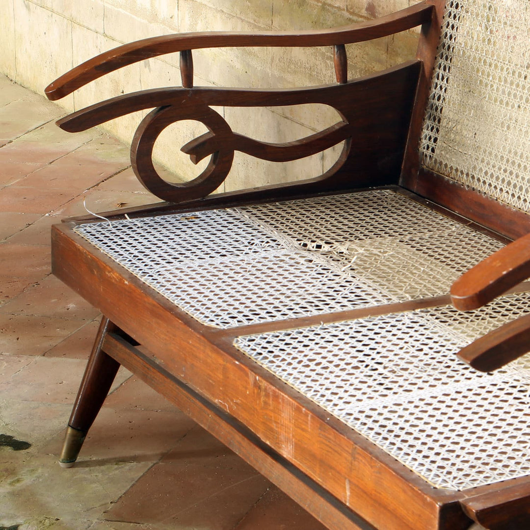 Early 20th Century Caned Bombay Art Deco Settee
