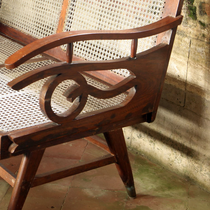 Early 20th Century Caned Bombay Art Deco Settee