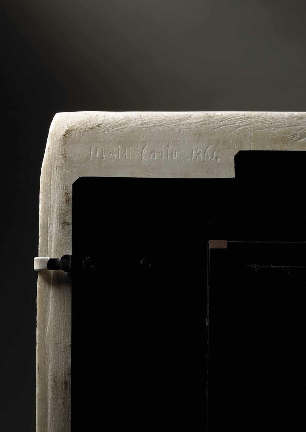 Carlo Uboldi antique marble relief plaque signature on verso dated 1864, mounted on a bronze stand.