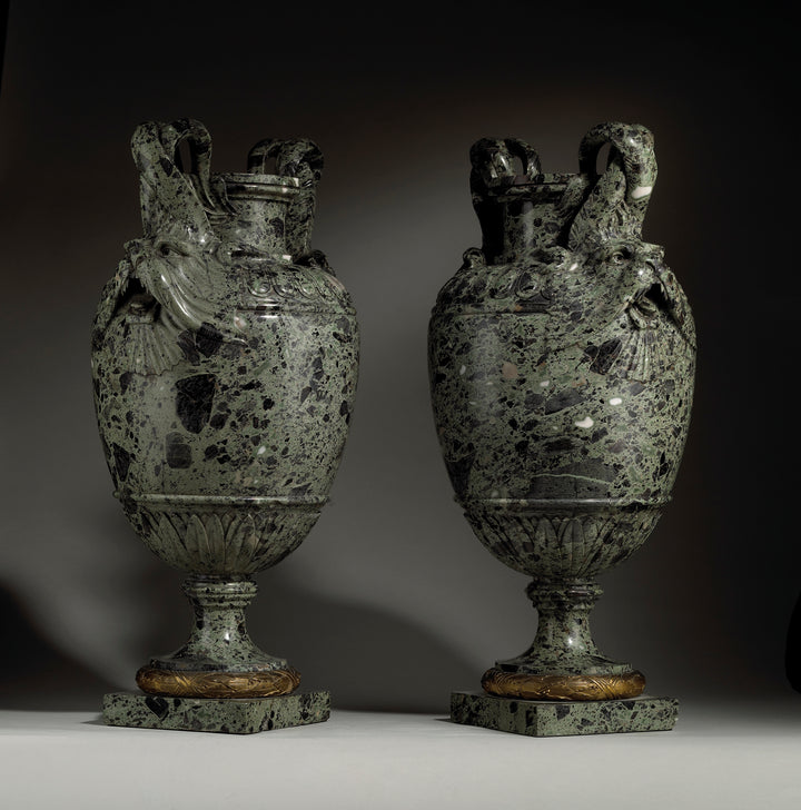 Pair of green marble vases