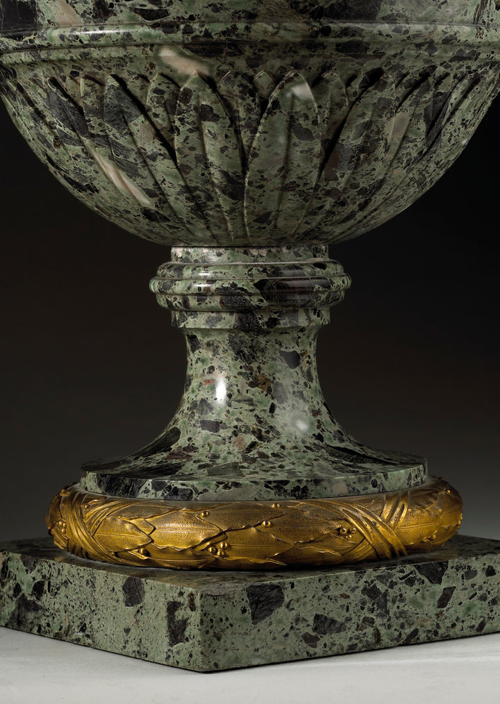 Pair of green marble vases