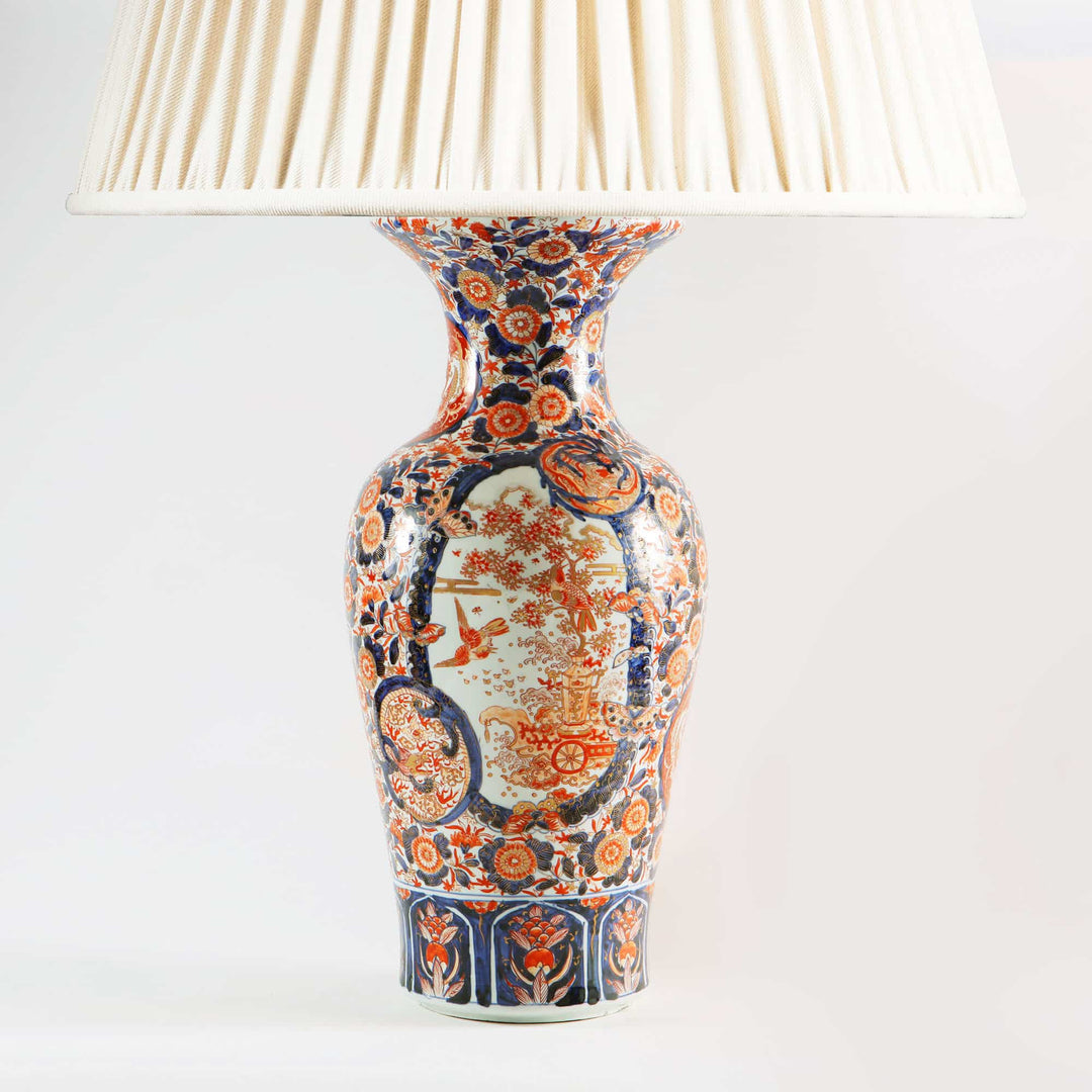 Large Blue, Coral and Gilt Japanese Imari Vase mounted as a Table Lamp