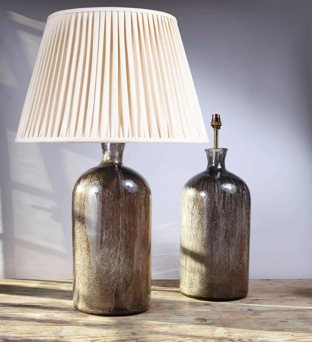 Large pair of decorative Eglomise Glass Jars at table lamps