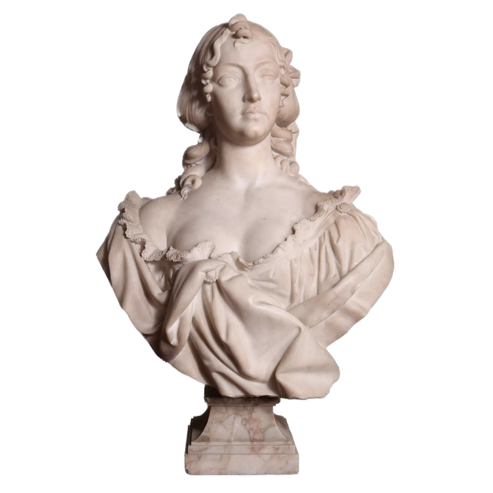 Napoleon III Marble Bust of a Lady carved in Carrara marble, elegant 19th-century portrait sculpture, France circa 1880.