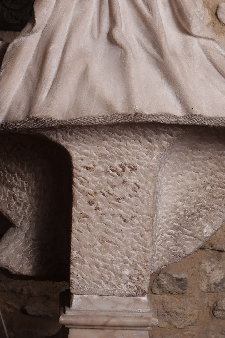 Napoleon III Marble Bust of a Lady showing detailed carved Carrara marble base and draped clothing circa 1880.