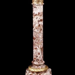 Alabastro Stalactite Gilt Bronze Mounted Pedestal Column with detailed alabaster and gilt bronze accents for display.