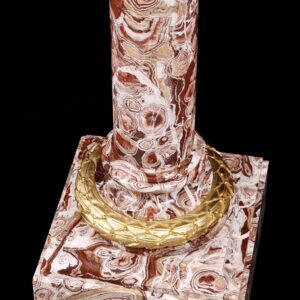 Alabastro Stalactite Gilt Bronze Mounted Pedestal Column with intricate brown and white alabaster design and gilt bronze mount.