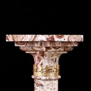 Alabastro Stalactite Gilt Bronze Mounted Pedestal Column with intricate alabaster and gilt bronze detailing on black background.