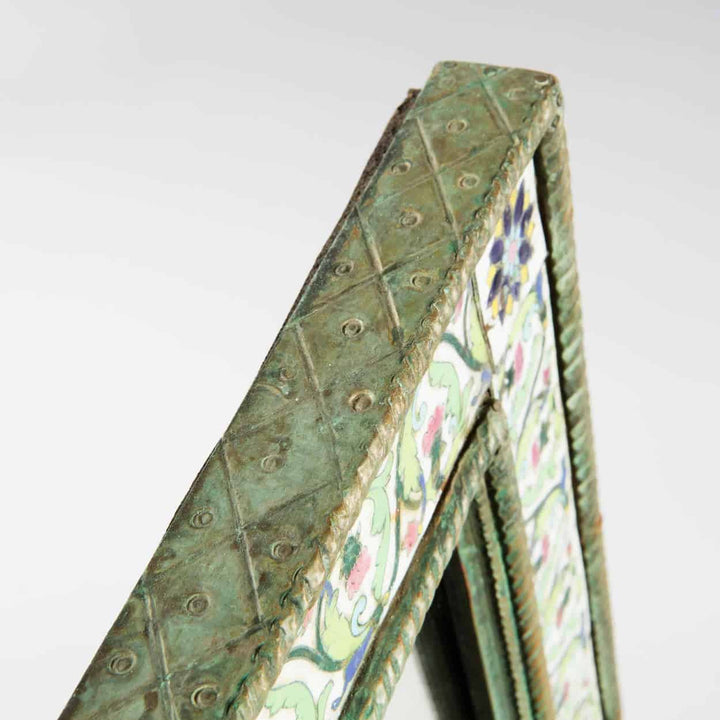 Pair Of Mughal Green Enamel Rectangular Mirrors with ornate pottery panels and rich Mughal ornamentation circa 1900.