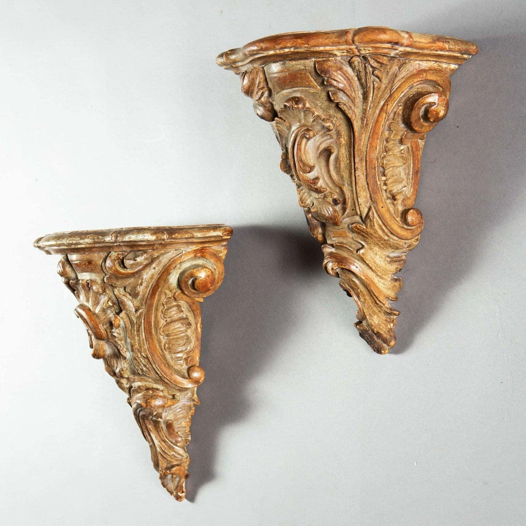 Pair of 18th Century Rococo Parcel Gilt Italian Wall Brackets