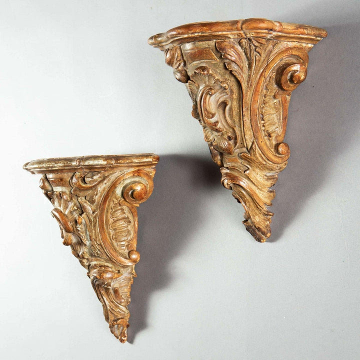 Pair of 18th Century Rococo Parcel Gilt Italian Wall Brackets