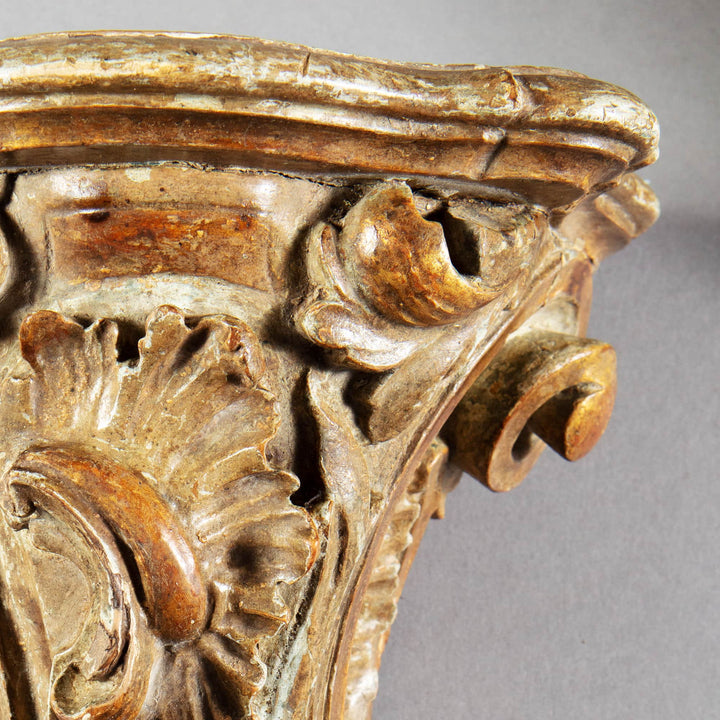 Pair of 18th Century Rococo Parcel Gilt Italian Wall Brackets
