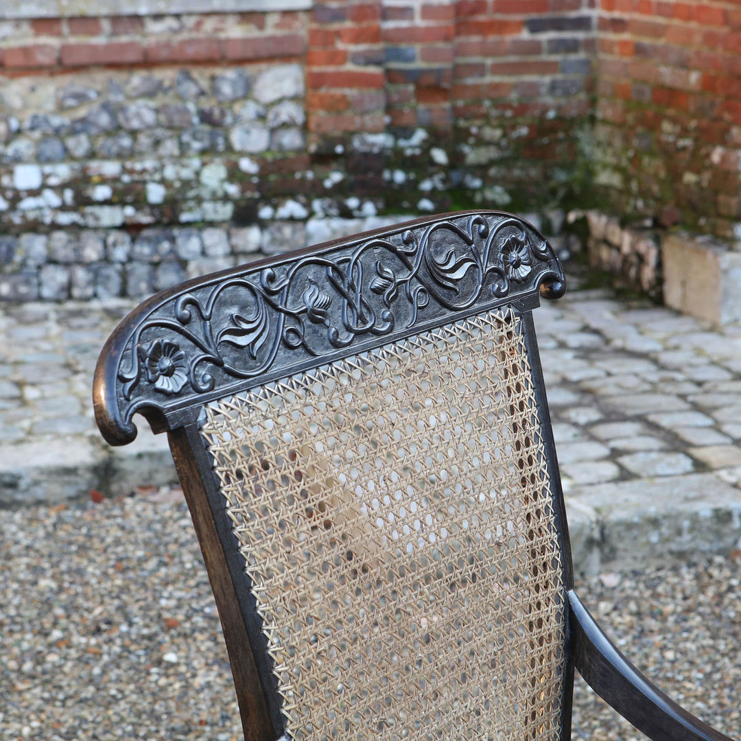 Pair of 19th Century Anglo Indian Solid Ebony Caned Armchairs