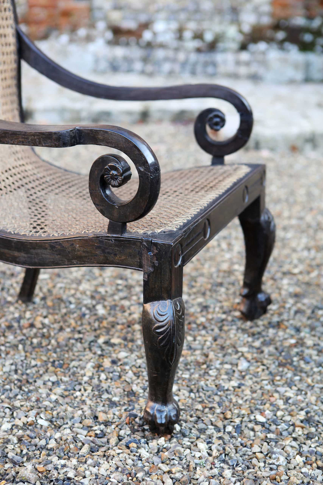 Pair of 19th Century Anglo Indian Solid Ebony Caned Armchairs
