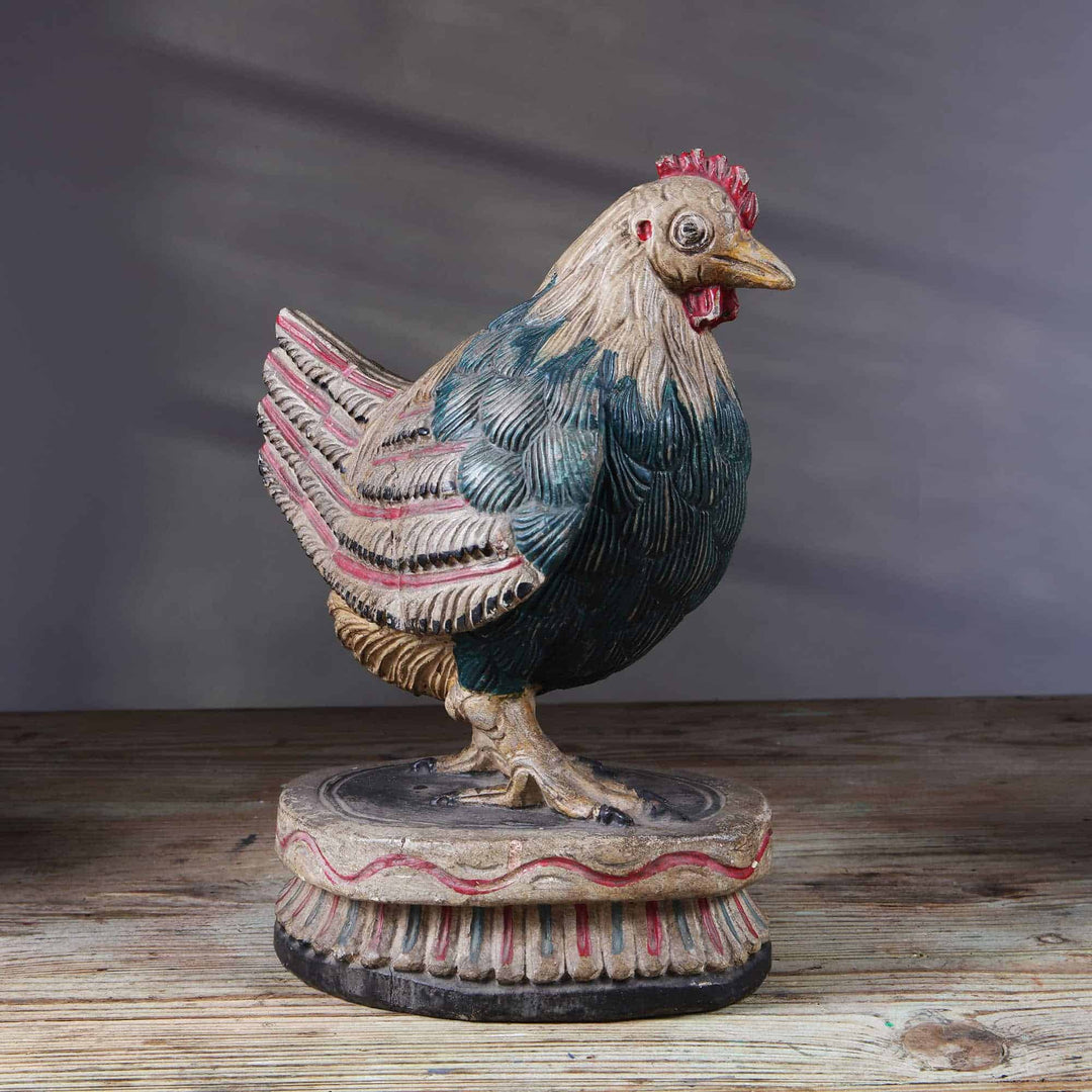 Rajasthani Carved Wood Polychrome Chicken