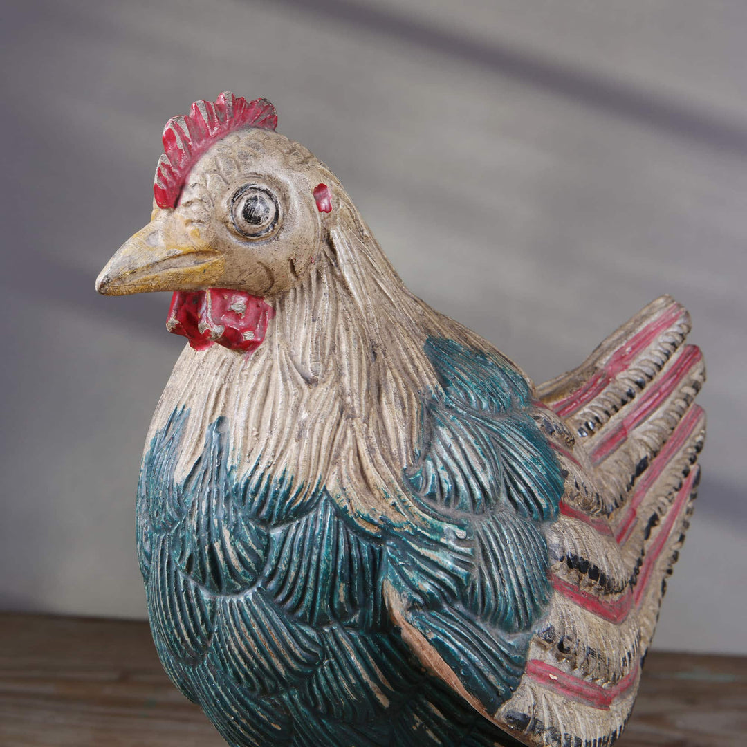 Rajasthani Carved Wood Polychrome Chicken