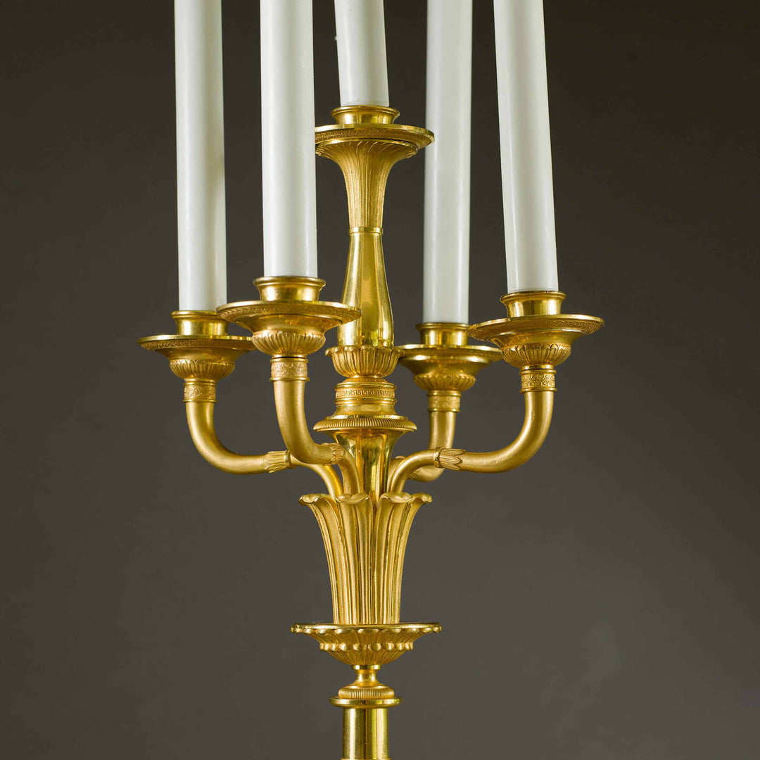Pair of Russian Gilt Bronze 5 Light Candelabra