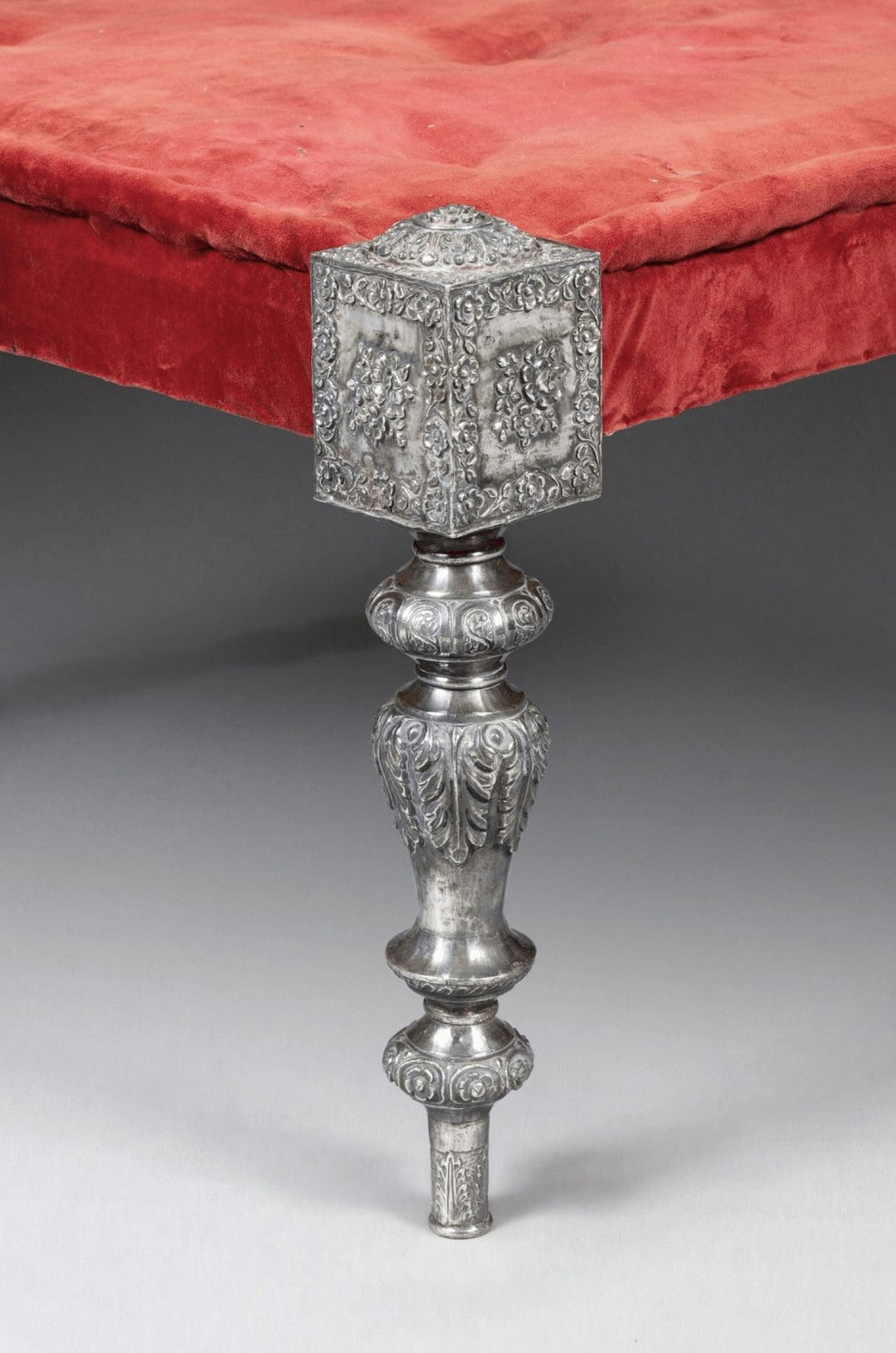Rajasthani Silver Mounted Upholstered Stool