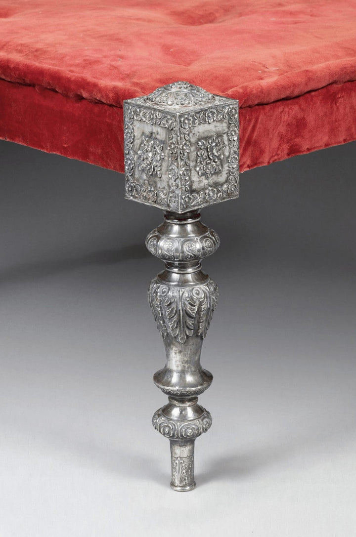 Rajasthani Silver Mounted Upholstered Stool