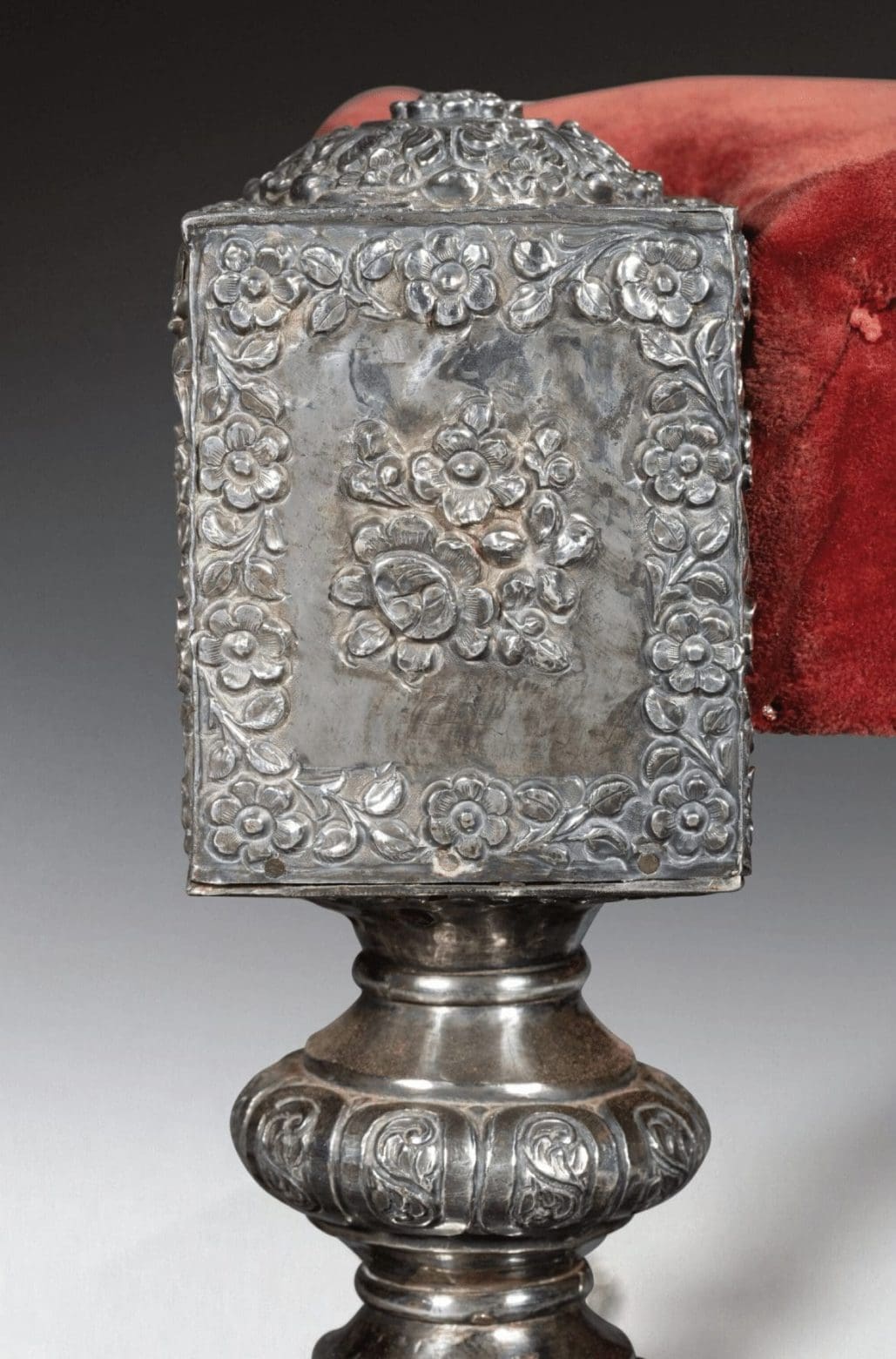 Rajasthani Silver Mounted Upholstered Stool