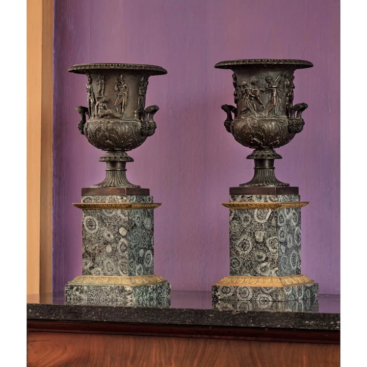 Pair of Bronze and Napoleonite Medici / Borghese Vases