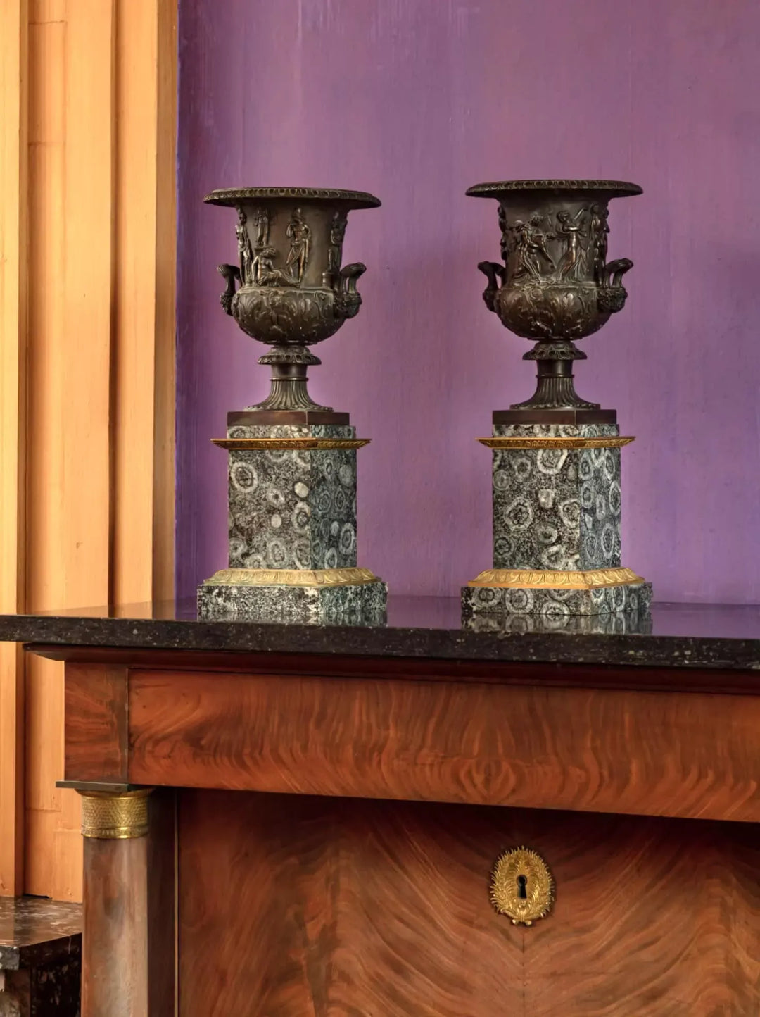Pair of Bronze and Napoleonite Medici / Borghese Vases