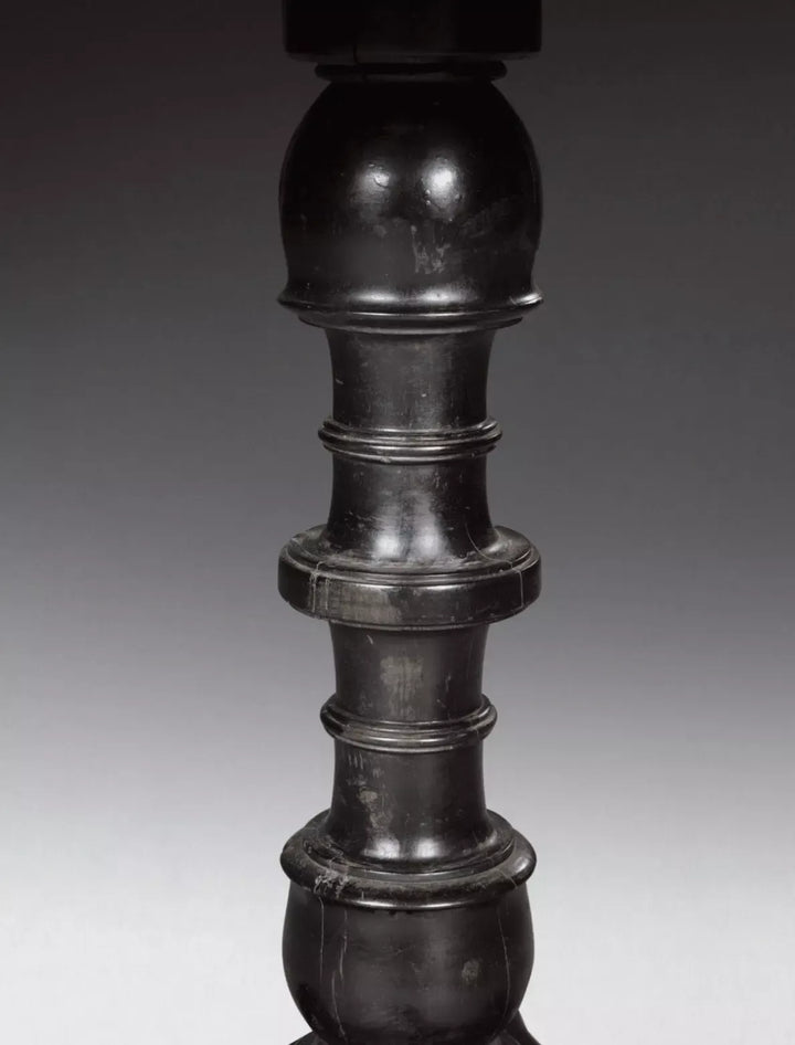 Ceylonese Specimen Wood Occasional Table ebony turned base with carved detail and bun feet, circa 1850 India.