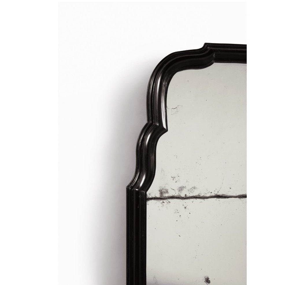 Pair of Queen Anne Style Ebony Pier Mirrors with aged plates, solid ebony frame, early 18th-century English design.