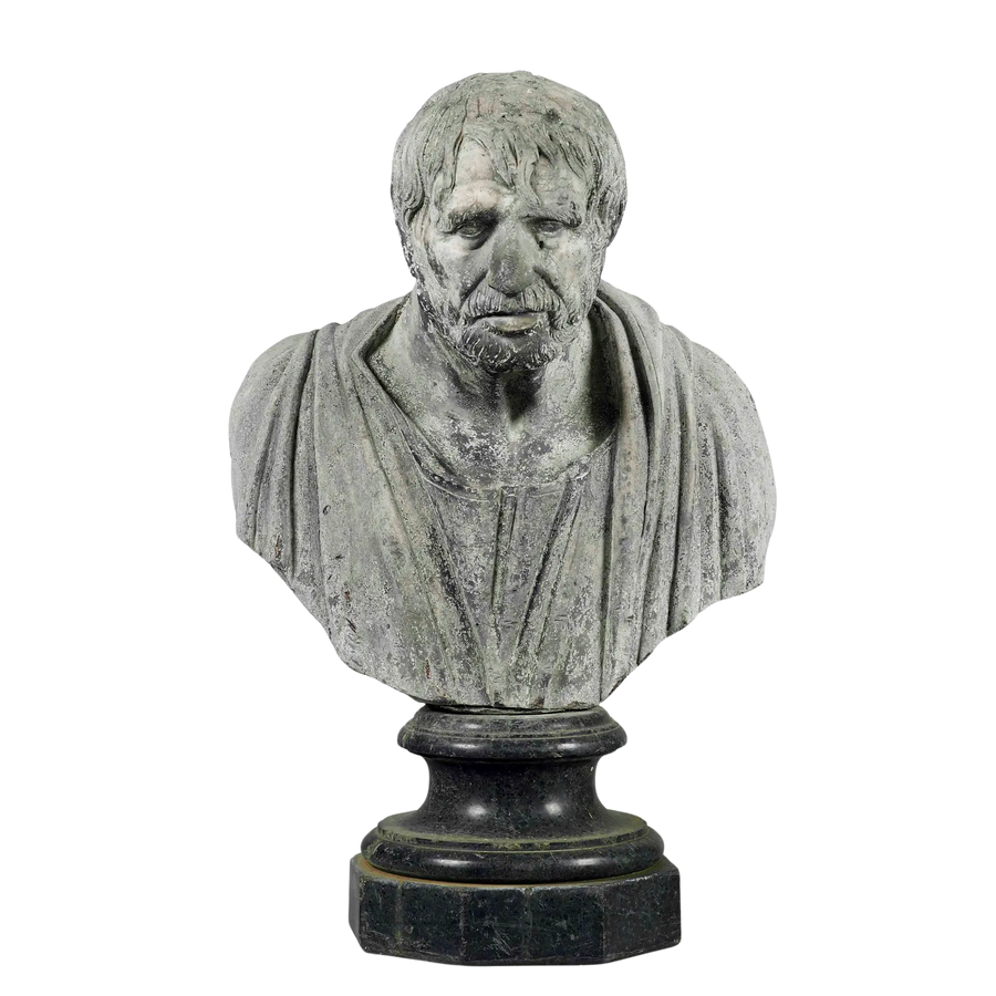 John Cheere rare George III lead life-sized bust of Seneca on octagonal marble pedestal circa 1760.
