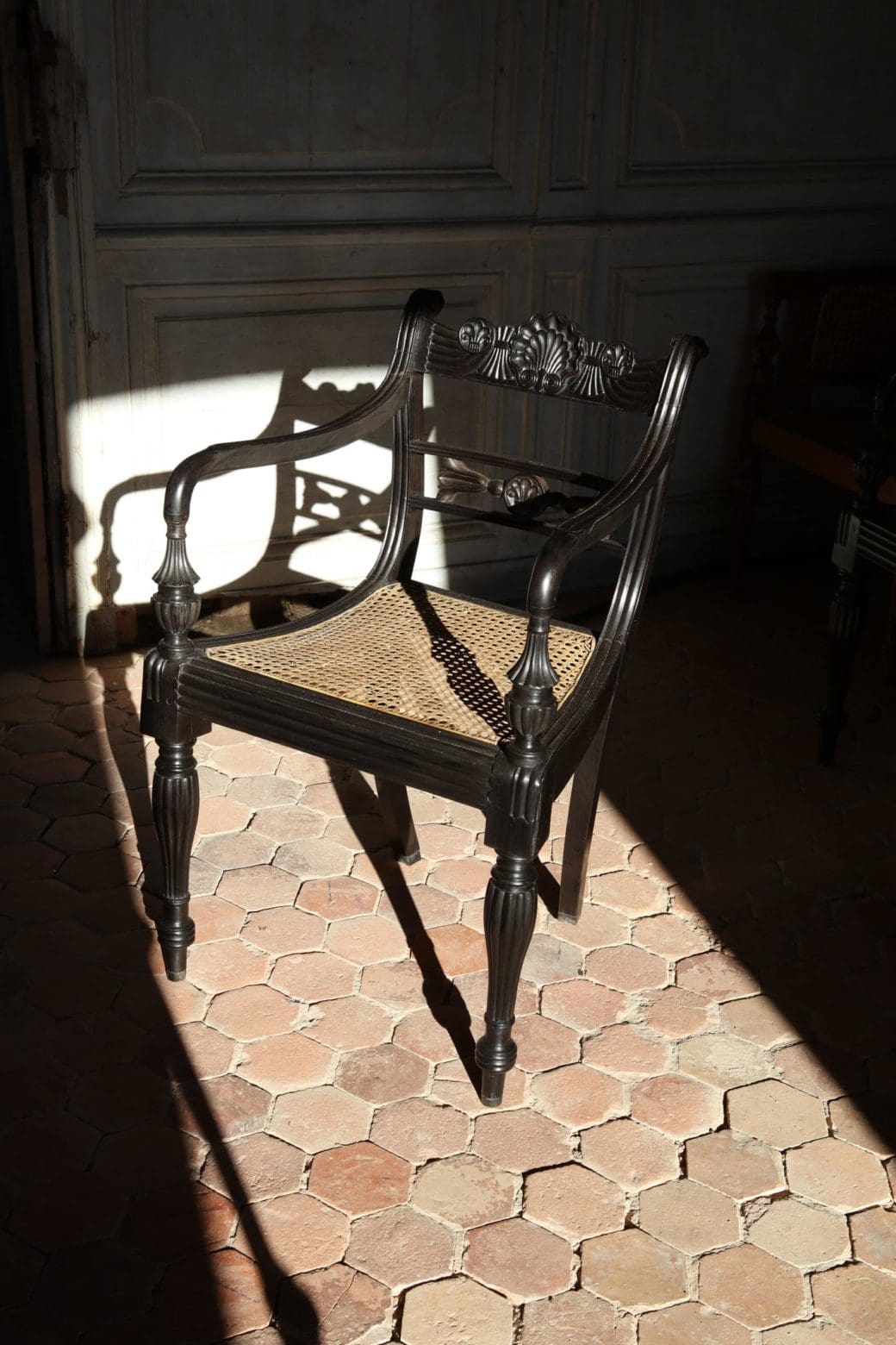 Set of Six Anglo-Indian Ceylonese Ebony Armchairs