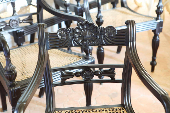 Set of Six Anglo-Indian Ceylonese Ebony Armchairs