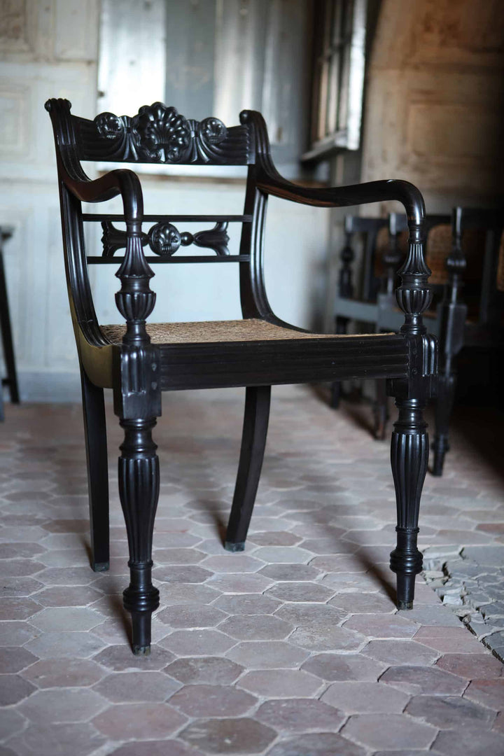 Set of Six Anglo-Indian Ceylonese Ebony Armchairs