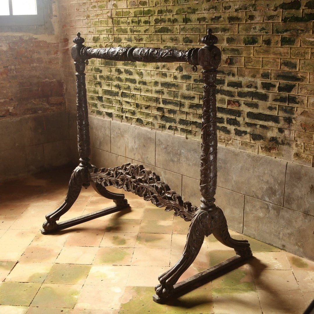 Antique Indian Gong Stand | 19th Century | Carved Teak