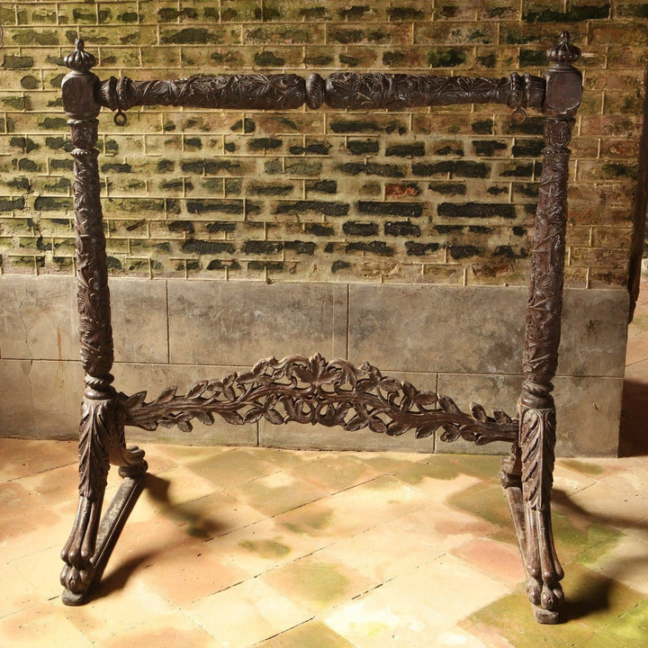 Antique Indian Gong Stand | 19th Century | Carved Teak