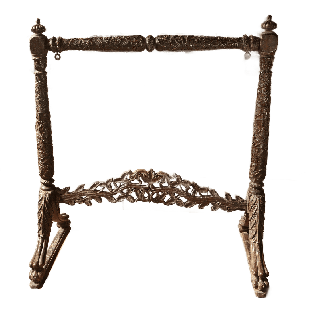 Antique Indian Gong Stand | 19th Century | Carved Teak