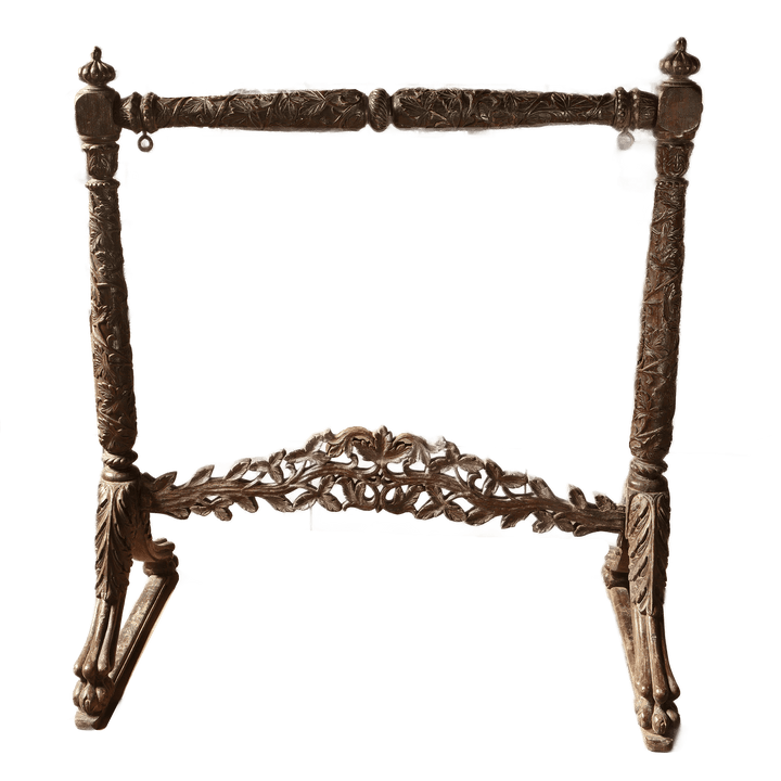 Antique Indian Gong Stand | 19th Century | Carved Teak