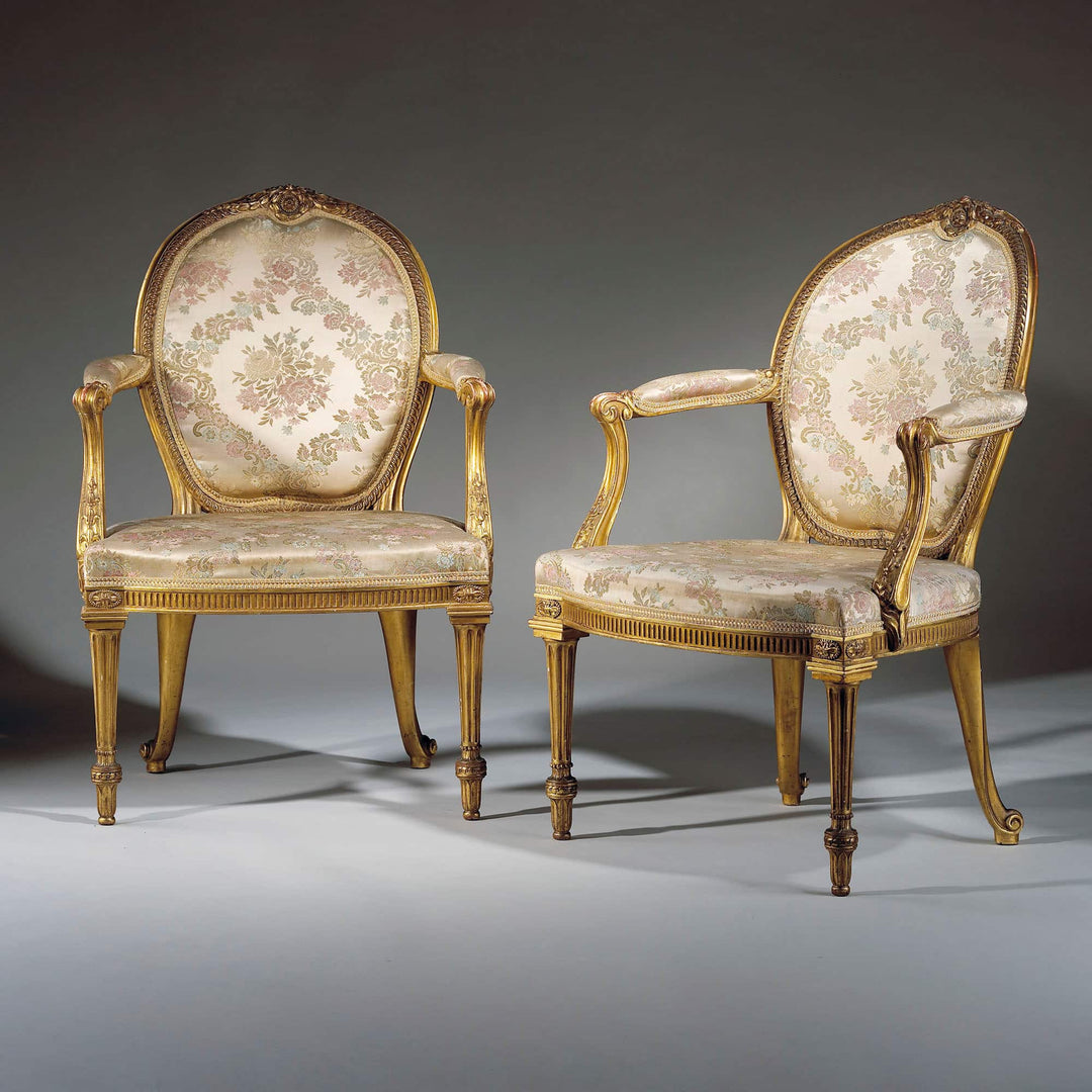 Pair of Neo-Classical Open Armchairs After a design by Thomas Chippendale