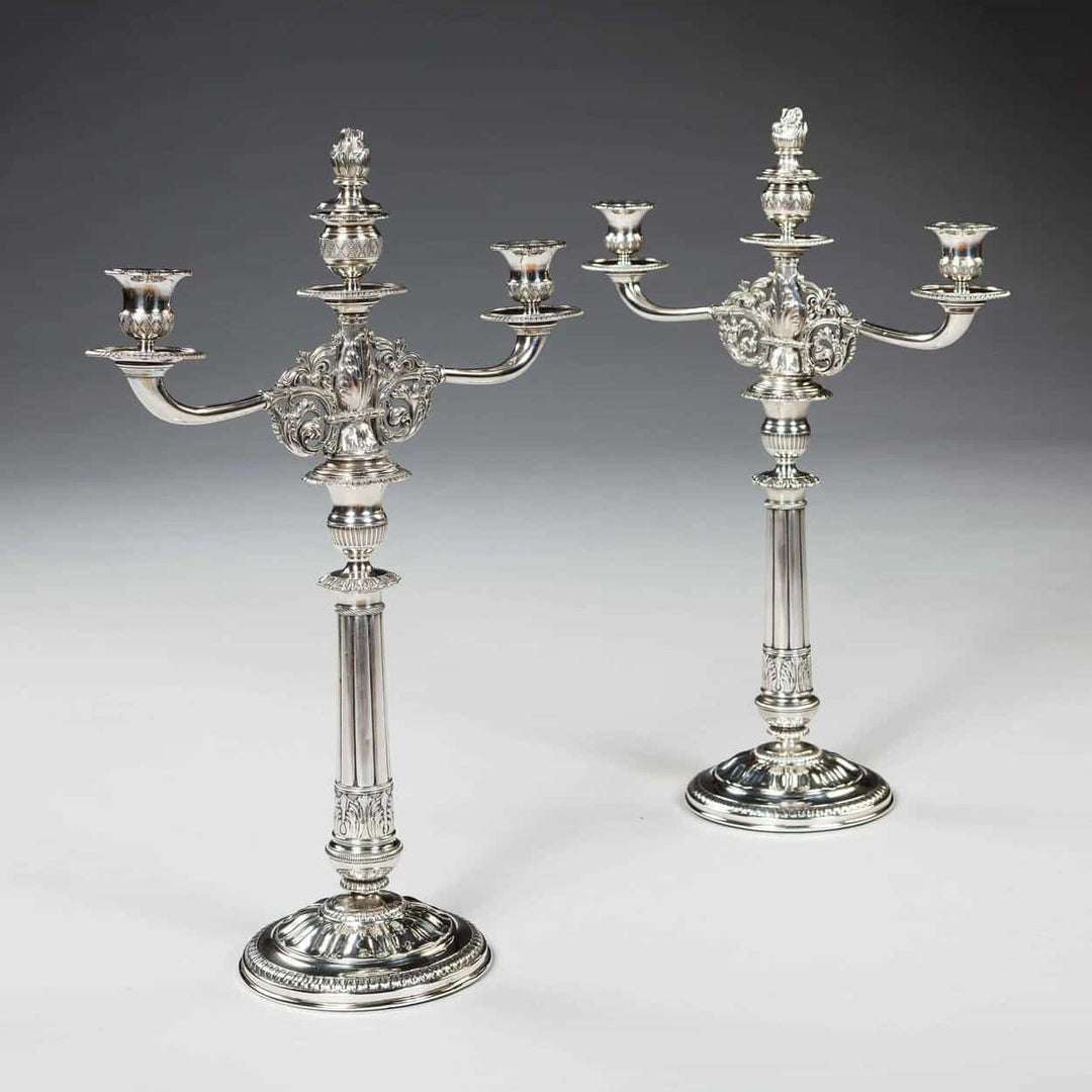 A Fine Pair Of Italian Silver Candlesticks / Candelabra