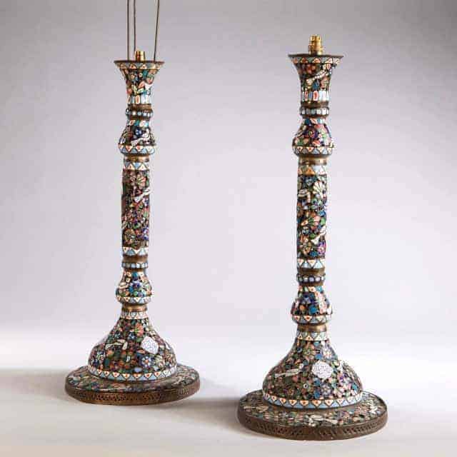 A Large Pair Of Decorative Moorish Enamel Lamp Bases