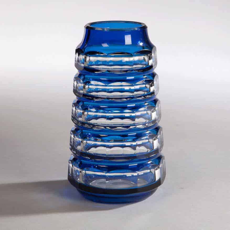 Art Deco Blue Over Clear Cut Glass Vase By Val St Lambert