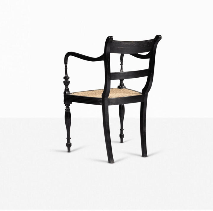 Pair of Anglo-Ceylonese Ebony Open Armchairs