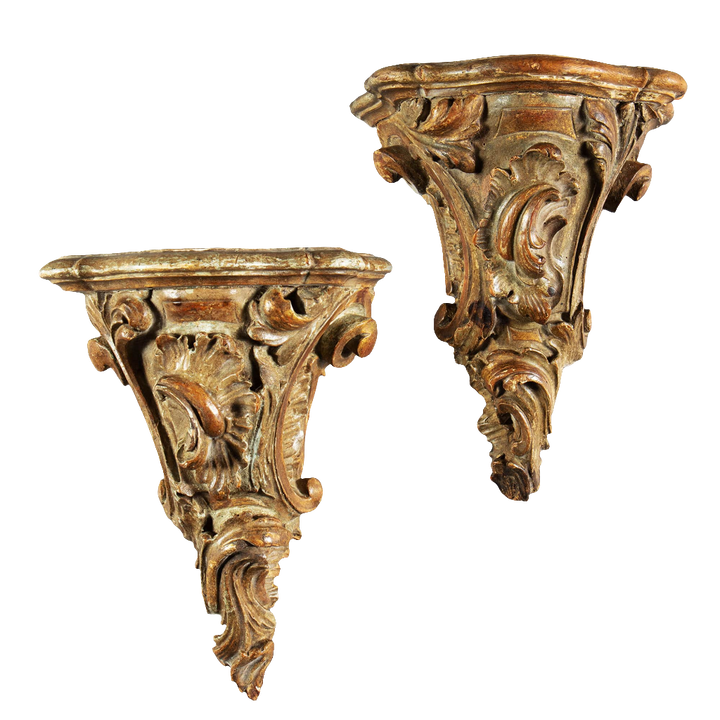 Pair of 18th Century Rococo Parcel Gilt Italian Wall Brackets