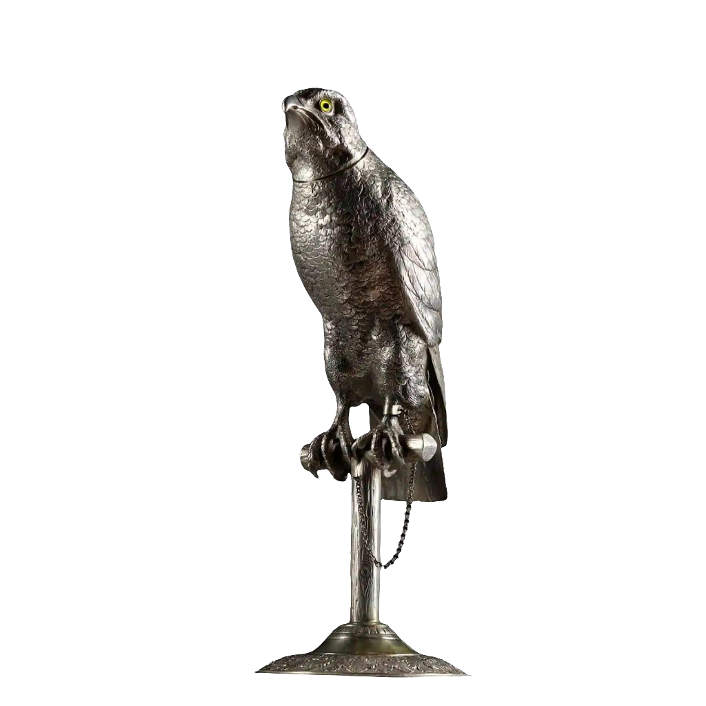 German Early 20th Century Solid Silver Perched Hawk