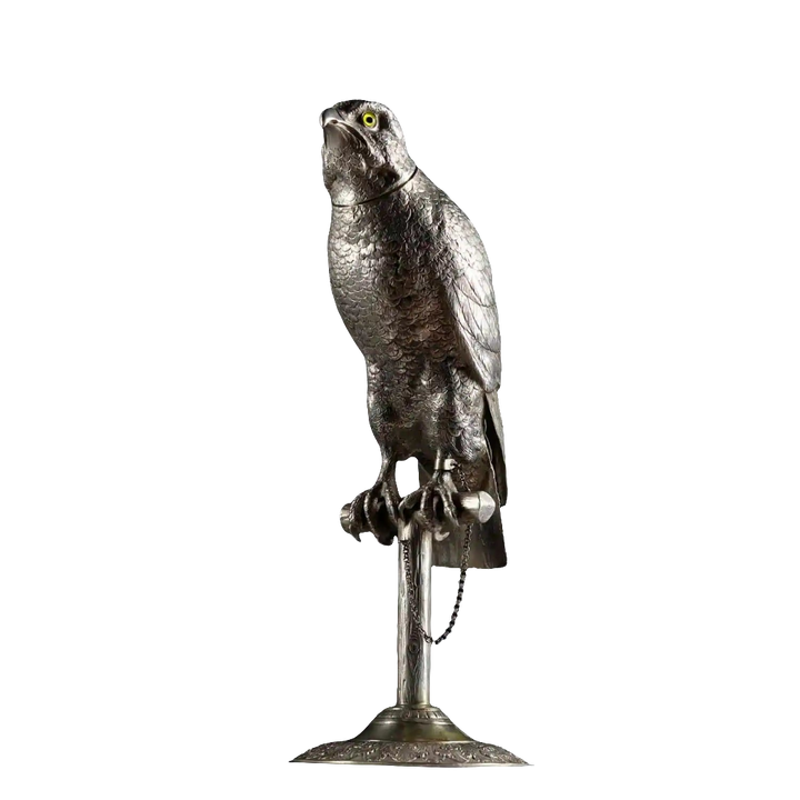 German Early 20th Century Solid Silver Perched Hawk