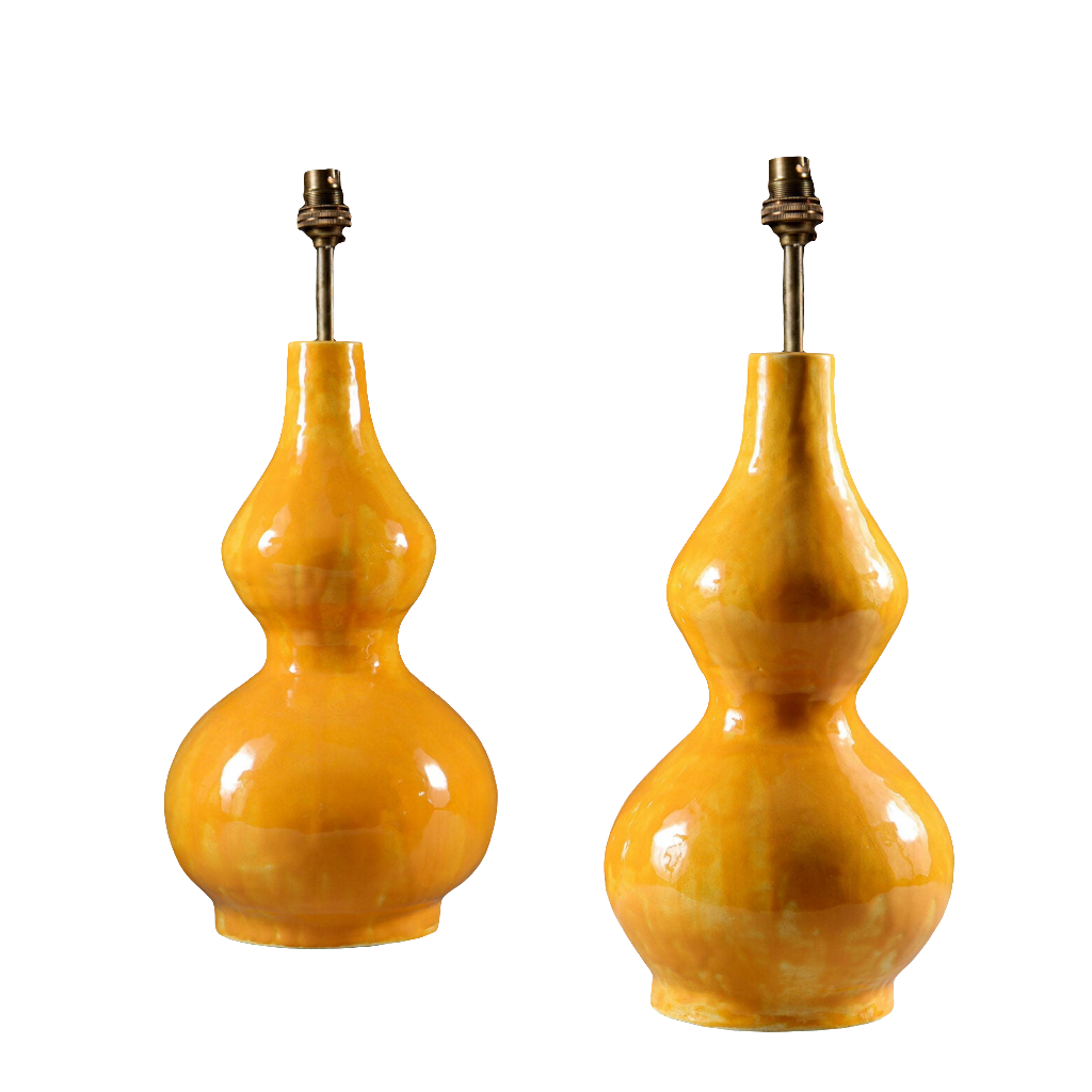 Pair of Yellow Double Gourd Vases as Lamps