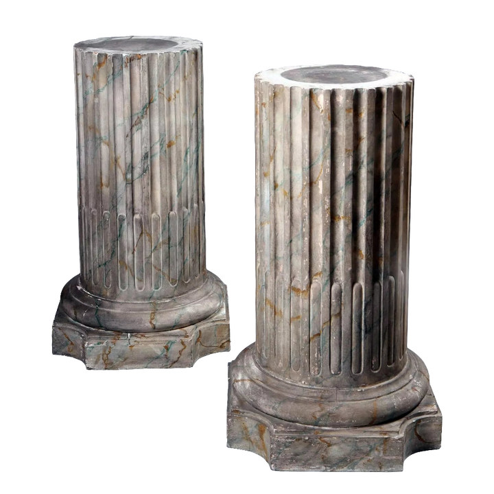 Pair of classical Faux Marble Painted Pedestals with fluted column design, circa 1900, 84 cm height, England style.