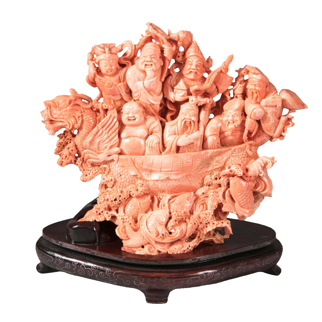 Rare Chinese Carved Precious Coral Group