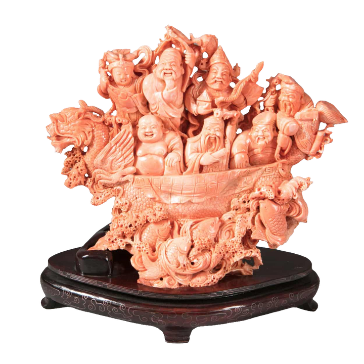 Rare Chinese Carved Precious Coral Group