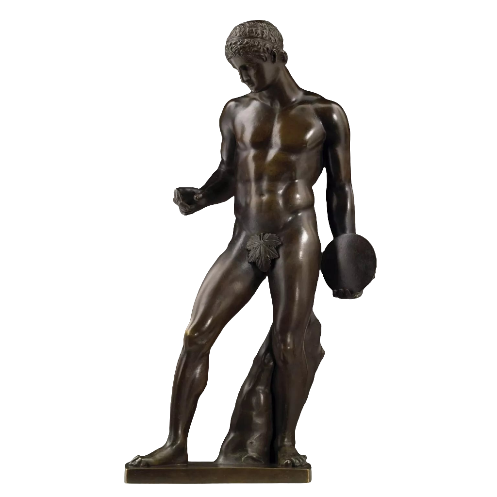Naukydes Discobolos bronze statue after antique Italy circa 1800, 42 cm tall depicting a discus thrower